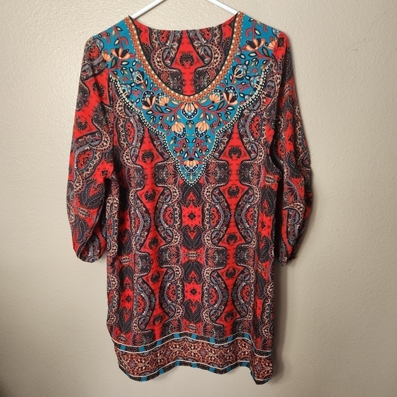 NLW Boho Paisley Mixed Print Mini Shift Dress-Size L (NWT) - Picture 7 of 10